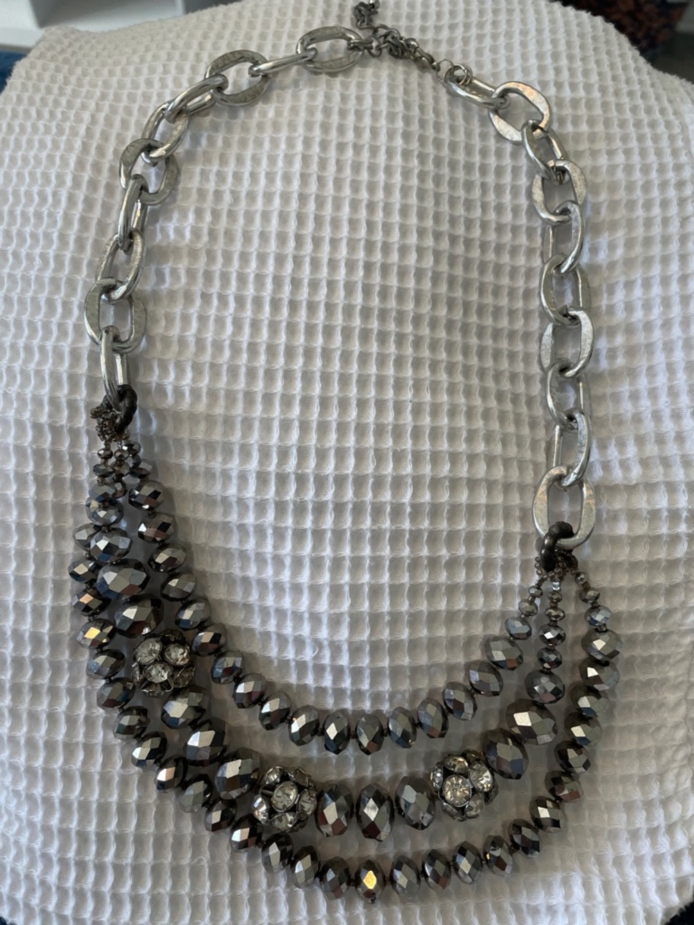 Hematite Multi-Strand Crystal Accent Necklace